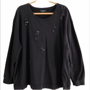 Lane Bryant Black Distressed Sequin Round Neck Sweatshirt Size 26/28